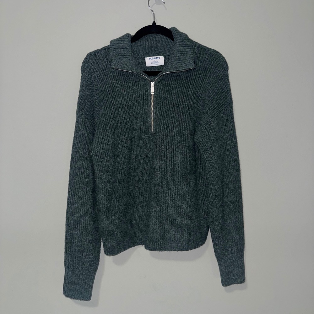 Old Navy Womens Green Shaker Knit Quarter Zip Pullover Sweater‎ Medium